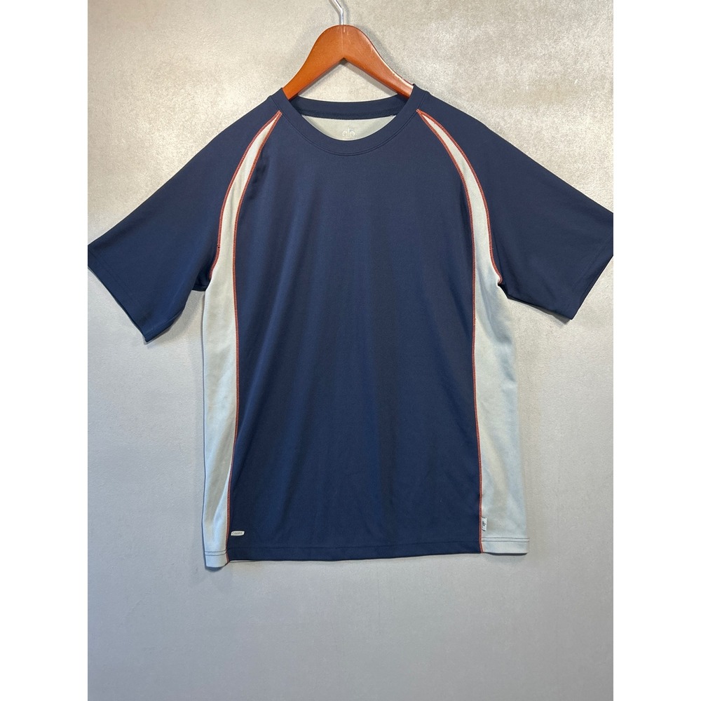 Alo Yoga Mens Performance Short Sleeve Crew Neck Colorblock Training Tee Navy L